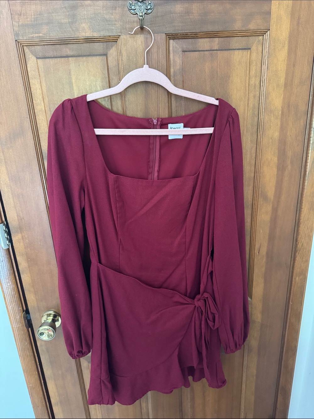 Princess Polly Burgundy Long Sleeve Wrap Mini Dress